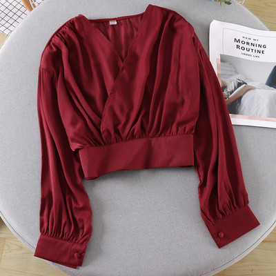 Női alkalmi blúz, hosszú ujjú, spitz nyakkivágással, több színben