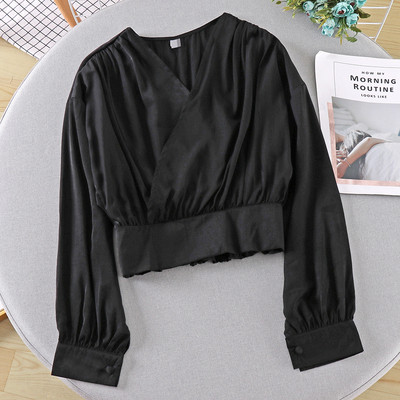 Női alkalmi blúz, hosszú ujjú, spitz nyakkivágással, több színben