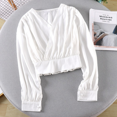 Női alkalmi blúz, hosszú ujjú, spitz nyakkivágással, több színben