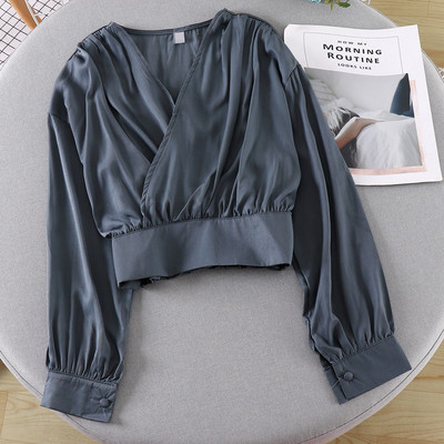 Női alkalmi blúz, hosszú ujjú, spitz nyakkivágással, több színben