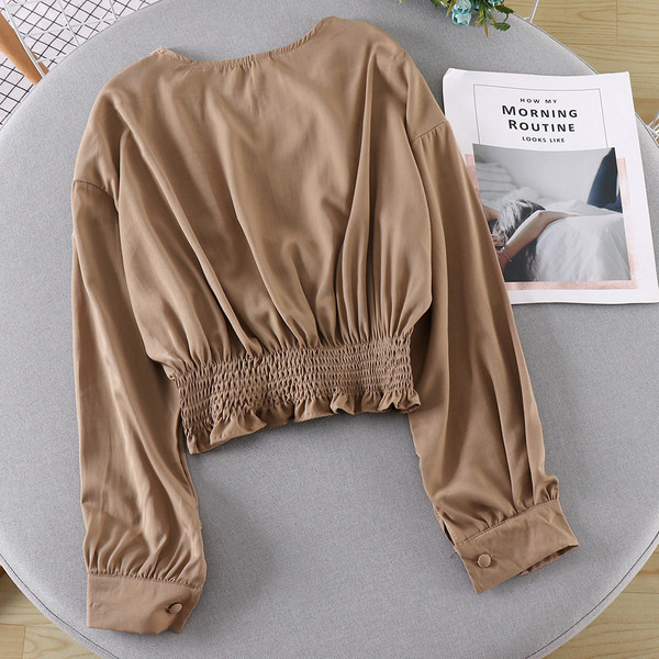 Női alkalmi blúz, hosszú ujjú, spitz nyakkivágással, több színben