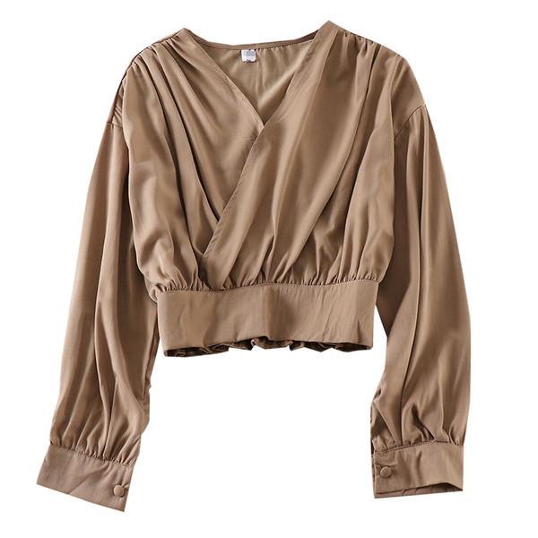 Női alkalmi blúz, hosszú ujjú, spitz nyakkivágással, több színben