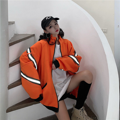 Hanorac lung dama casual in portocaliu si negru model lat