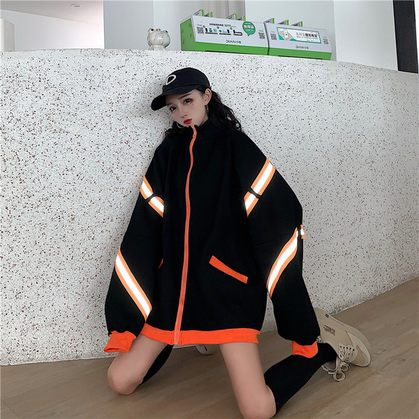 Hanorac lung dama casual in portocaliu si negru model lat