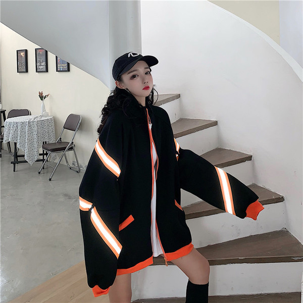 Hanorac lung dama casual in portocaliu si negru model lat