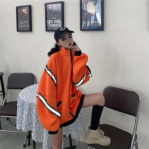 Hanorac lung dama casual in portocaliu si negru model lat