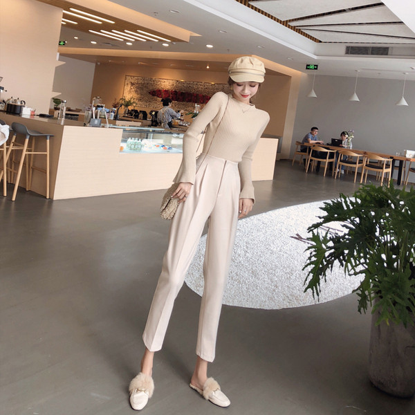 Női modern nadrág két színben, magas derekú egyenes modellel