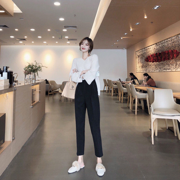 Női modern nadrág két színben, magas derekú egyenes modellel