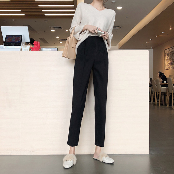 Női modern nadrág két színben, magas derekú egyenes modellel