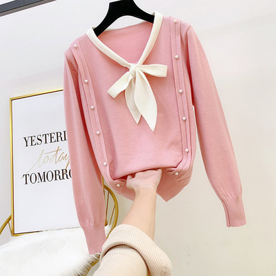 Μοντέρνο γυναικείο πουλόβερ  με κορδέλα σε τέσσερα χρώματα