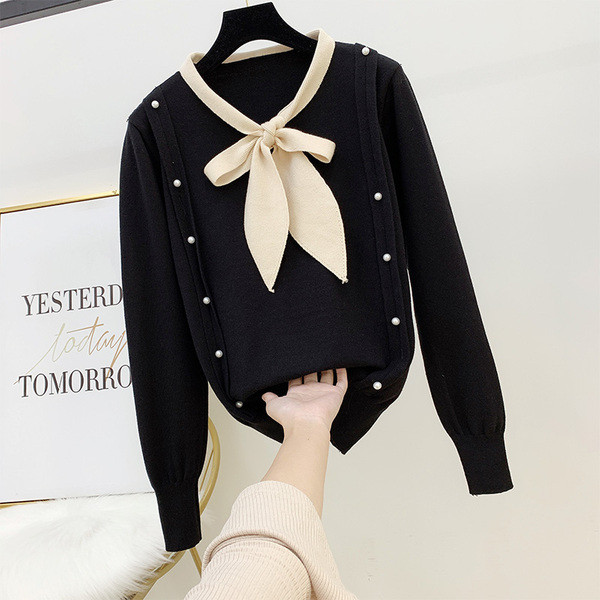 Μοντέρνο γυναικείο πουλόβερ  με κορδέλα σε τέσσερα χρώματα