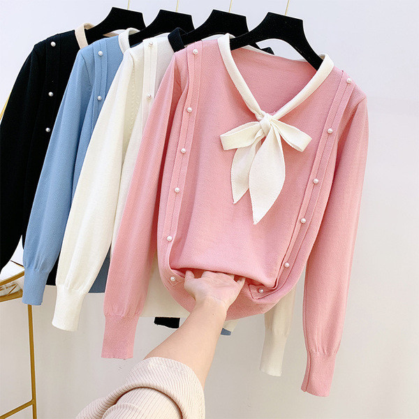 Μοντέρνο γυναικείο πουλόβερ  με κορδέλα σε τέσσερα χρώματα