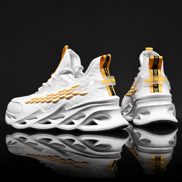 ÚJ Modern férfi tornacipő magas durva talppal, fehér, fekete és narancs színben