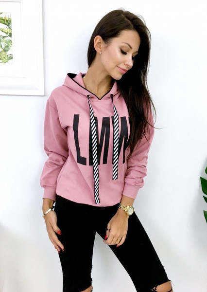 Casual γυναικεία μπλούζα με κουκούλα και δεσμούς σε ροζ χρώμα