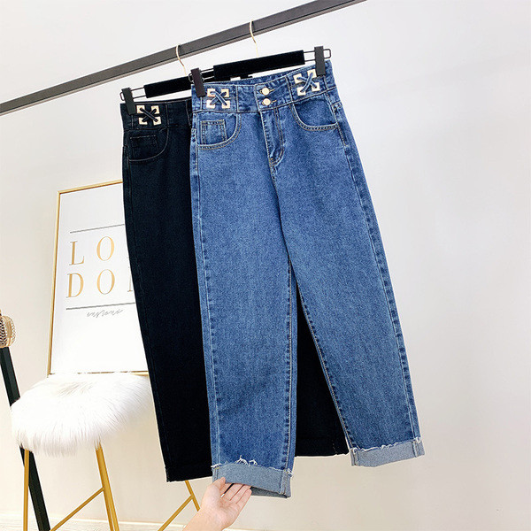 Modern női farmer magas derékkal, fekete és kék színben