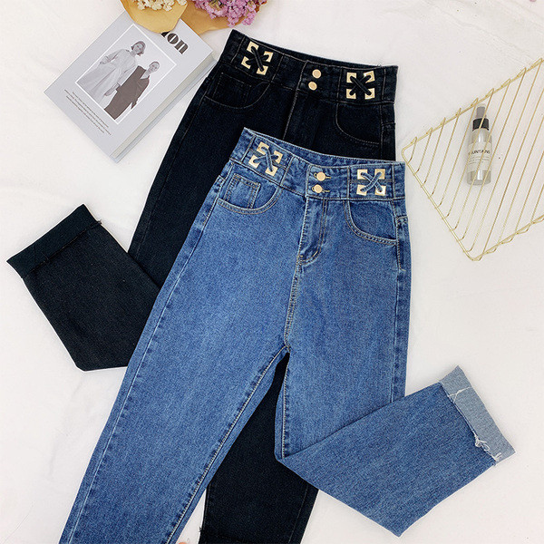 Modern női farmer magas derékkal, fekete és kék színben