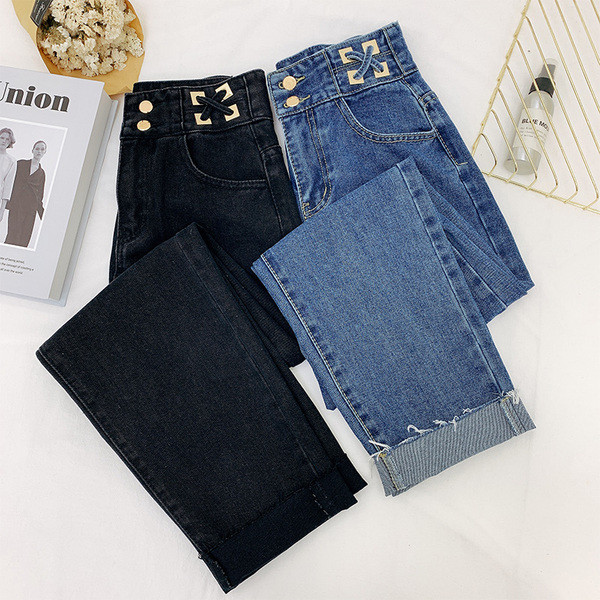 Modern női farmer magas derékkal, fekete és kék színben