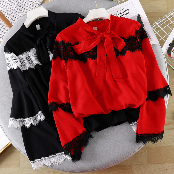 Modern női ing szalaggal és csipkével, három színben