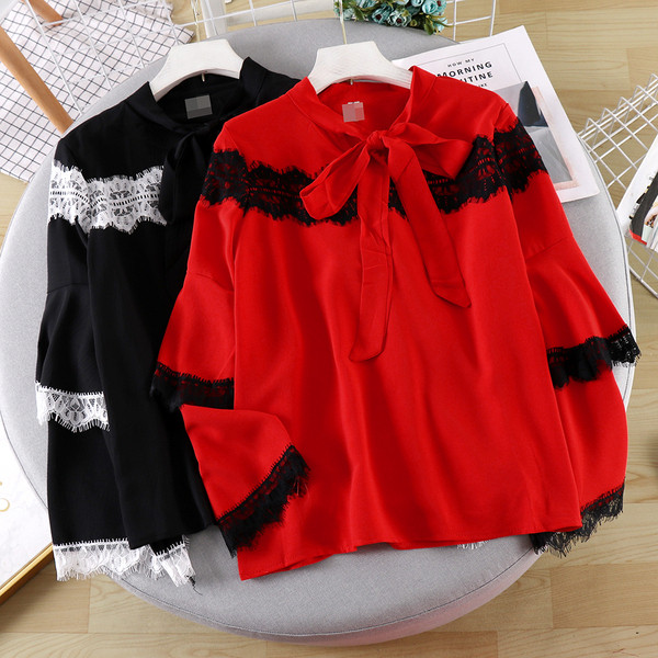 Modern női ing szalaggal és csipkével, három színben