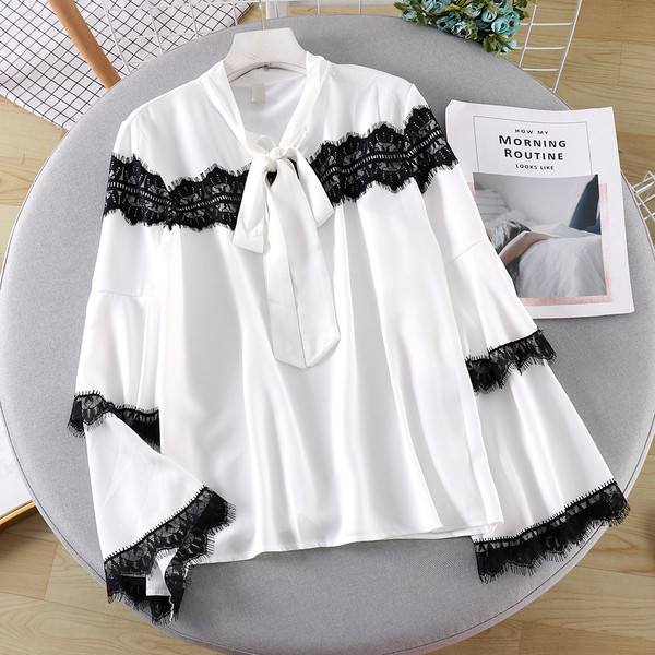 Modern női ing szalaggal és csipkével, három színben