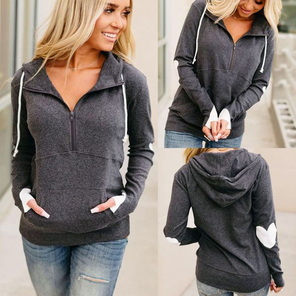 Hanorac de zi cu zi pentru femei, cu glugă și buzunare, de culoare gri