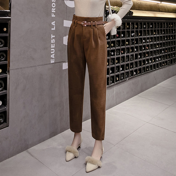 Model nou de pantaloni casual dama cu talie inalta in bej, maro si negru