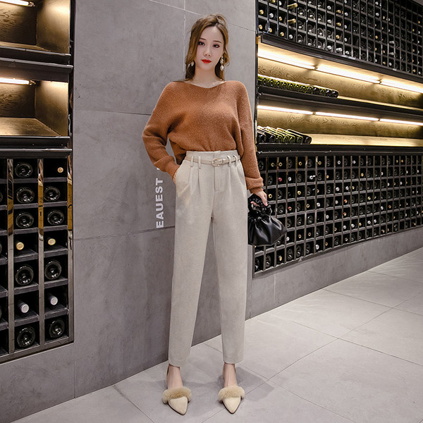 Model nou de pantaloni casual dama cu talie inalta in bej, maro si negru