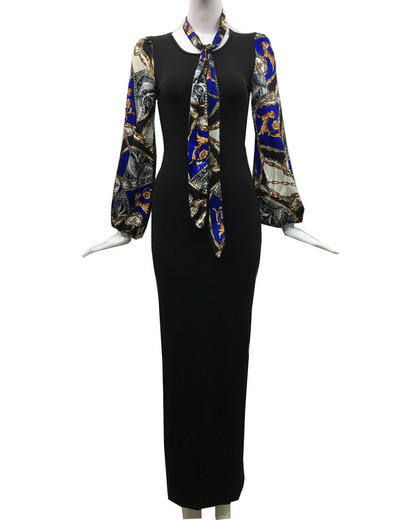 Κομψό γυναικείο φόρεμα με μακρύ μανίκι σε μαύρο χρώμα με  O-Neck