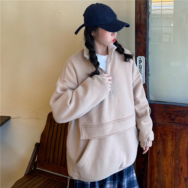 Hanorac casual dama in doua culori cu guler inalt si fermoar