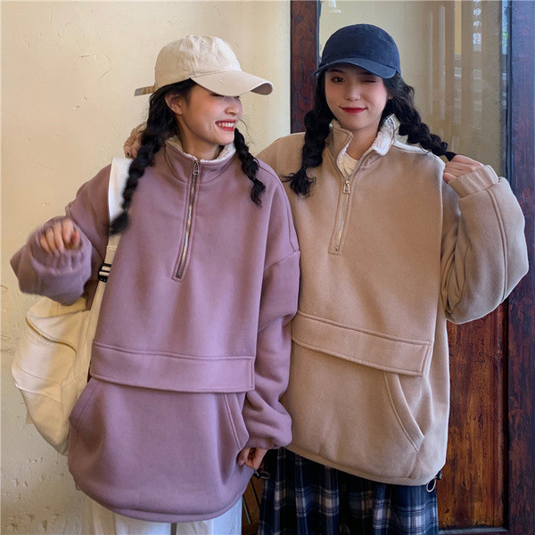 Hanorac casual dama in doua culori cu guler inalt si fermoar