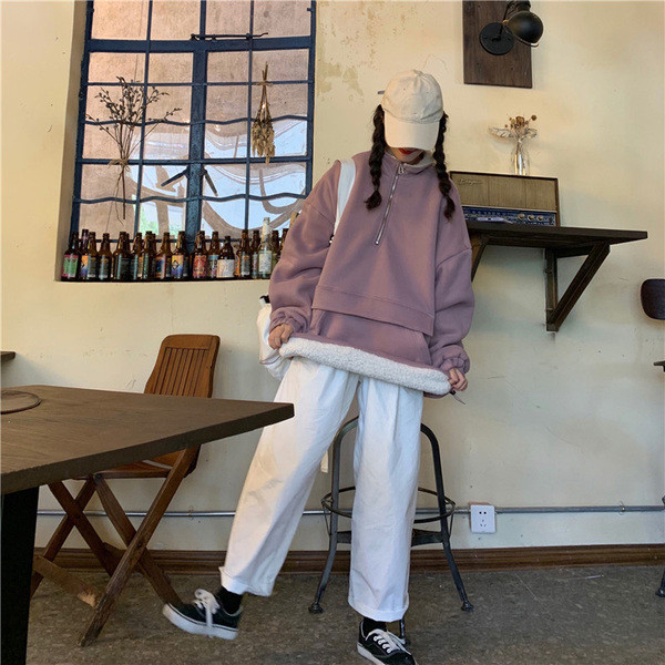 Hanorac casual dama in doua culori cu guler inalt si fermoar