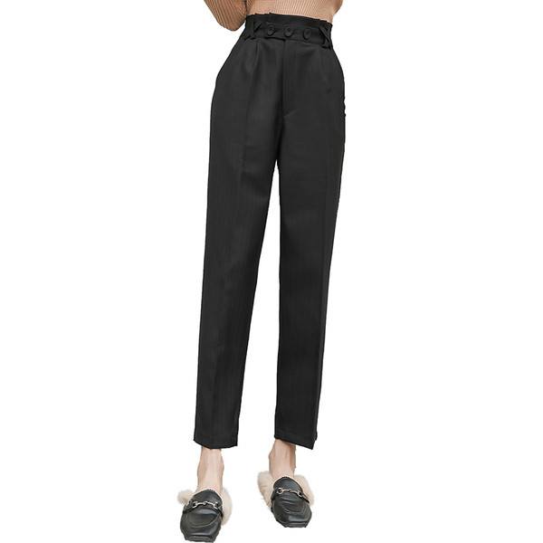 Női csíkos nadrág új modellje magas derékkal, fekete és bézs színben