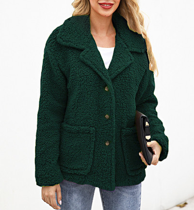 Palton casual de dama cu buzunare si nasturi in bej, verde si maro