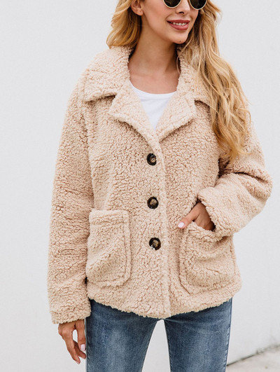 Palton casual de dama cu buzunare si nasturi in bej, verde si maro