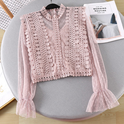 Női modern ing tüll-hímzéssel, többféle színben