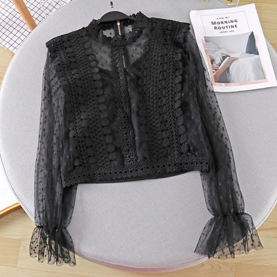 Női modern ing tüll-hímzéssel, többféle színben