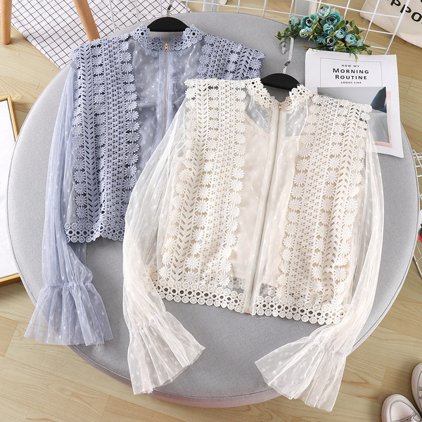 Női modern ing tüll-hímzéssel, többféle színben