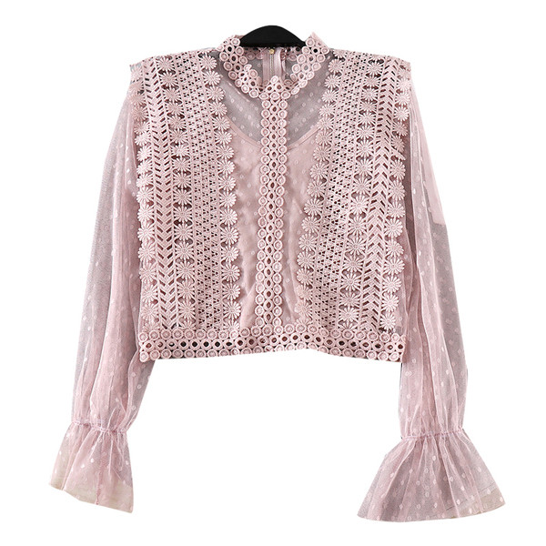 Női modern ing tüll-hímzéssel, többféle színben