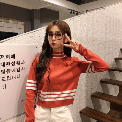 Pulover casual dama cu guler polo in verde, albastru si portocaliu