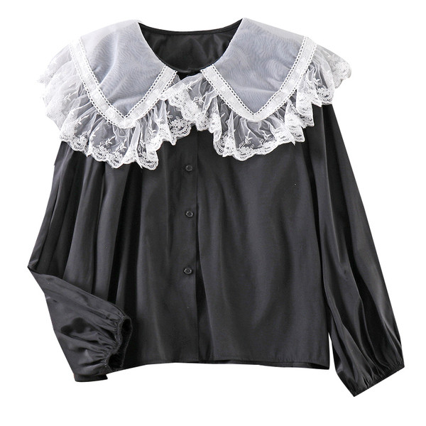 Modern női ing gallérral és csipkével fehér és fekete színben