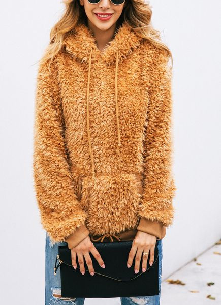 Καθημερινό γυναικείο φούτερ με τσέπη και κουκούλα σε ροζ και καφέ χρώμα