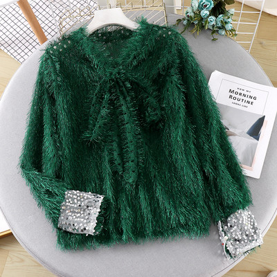Bluza de dama cu paiete si panglica in mai multe culori