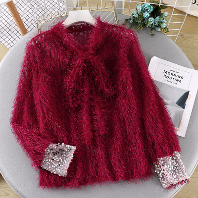 Bluza de dama cu paiete si panglica in mai multe culori