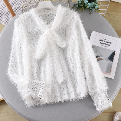 Bluza de dama cu paiete si panglica in mai multe culori