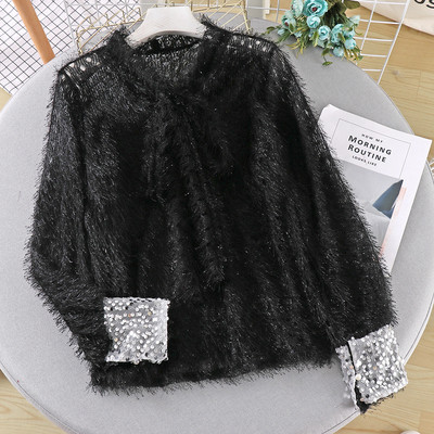 Bluza de dama cu paiete si panglica in mai multe culori