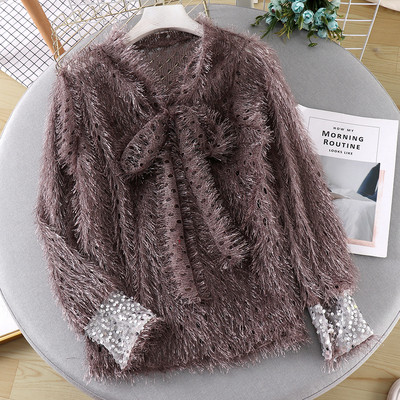 Bluza de dama cu paiete si panglica in mai multe culori