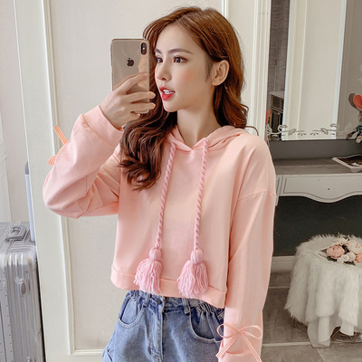 Hanorac scurt de actualitate pentru femei în trei culori roșu, roz și alb