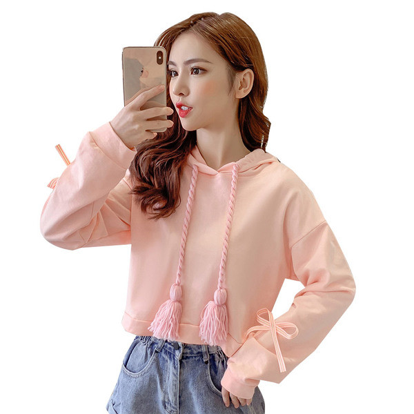 Hanorac scurt de actualitate pentru femei în trei culori roșu, roz și alb