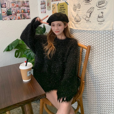 Új modellű női pulóver O-nyakkal, szürke és fekete színben