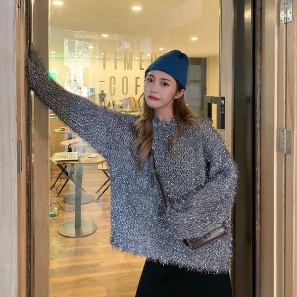 Új modellű női pulóver O-nyakkal, szürke és fekete színben